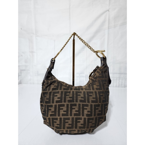 Fendi Zucca Canvas and Leather Chef Chain Link Hobo Bag Brown - Picture 9 of 16